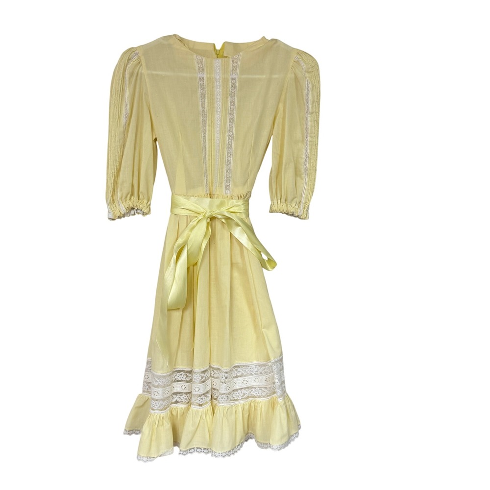 Vintage‎ Cottagecore Prairie Dress Yellow Lace XXS